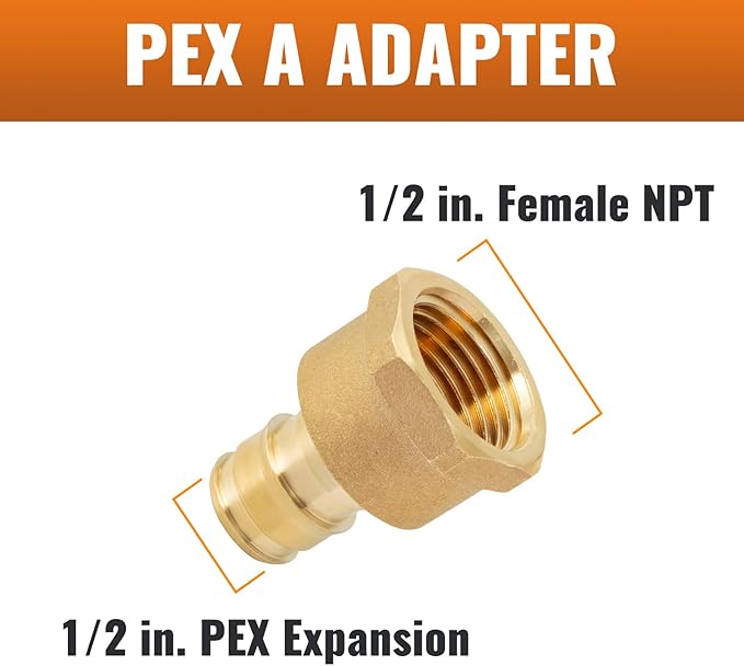 SUNGATOR 12 Pack Pex A Expansion 1/2" x 1/2" Female NPT Adapter Brass Fitting, No Lead Brass, ASTM F1960 ONLY For Pex-A Tubing