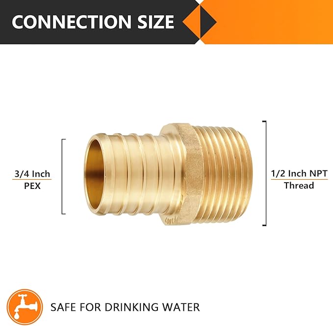 5-Pack HeSun PEX Fittings, 3/4" PEX x 1/2" Male NPT, Brass Crimp Male Adapter Fitting for ASTM F1807(PEX1807027-5)