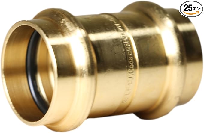 XFITTING 1 inch x 1 inch Press Coupling, Brass, 25 Pieces