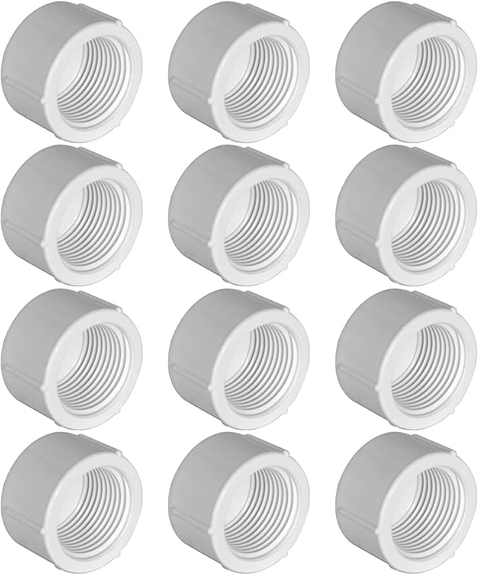 YSIL 3/4 Inch PVC End Cap Plug, Female Threaded Plug, PVC Water End Cap Connector Pipe Fittings for Plumbing Water Line (12 Pack) White