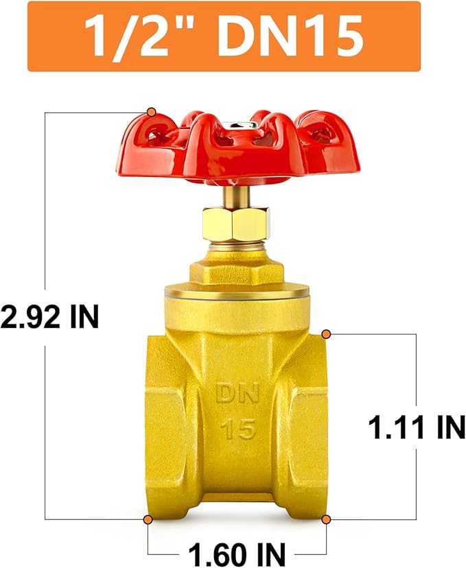 GASHER 1PCS 1/2 Inch Brass industrial Gate Valve, Heavy-duty Rotary Sluice Valve with Female x Female Threads, with Wheel Handle, For Water, Oil, Gas