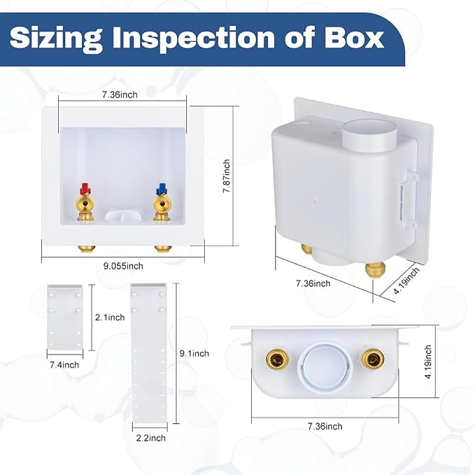 5-Pack GUOFIS Washing Machine Outlet Box,1/2 Inch Push-fit Inlet x 3/4 Inch MHT Outlet, Laundry Washer Box(Center Drain)