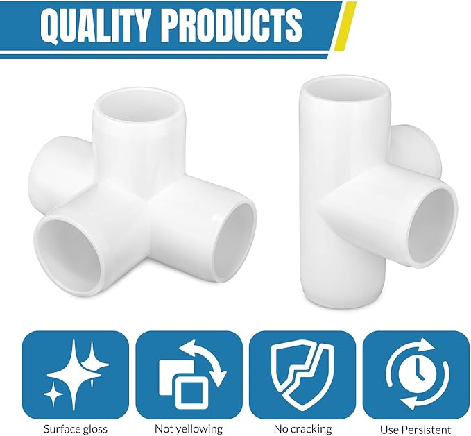 3/4 Inch Tee PVC Fitting 4 Way Elbow Connector, Furniture Grade 90 Degree Elbow Side Outlet, Corner Fittings for Building Furniture Greenhouse Shed Pipe Fittings Tent Connection(12 packs)