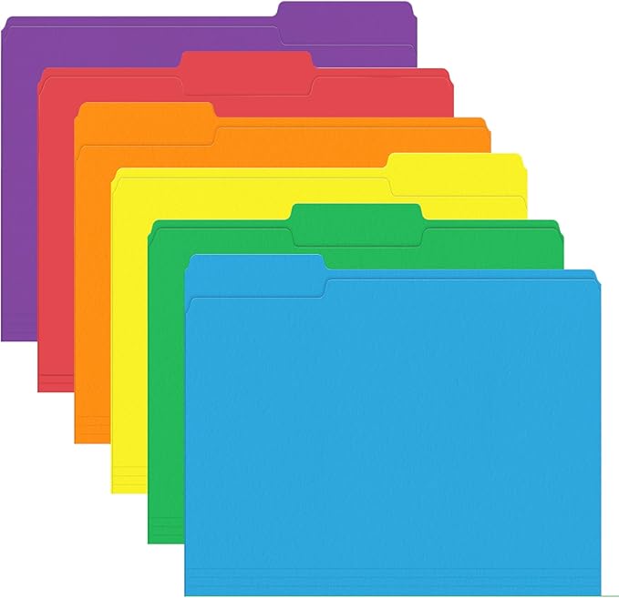 File Folder, PANDRI 120 Pack Colored File Folder, 1/3 Cut Tab, Letter Size, Assorted 6 Colors Filing Folder for Office School Business