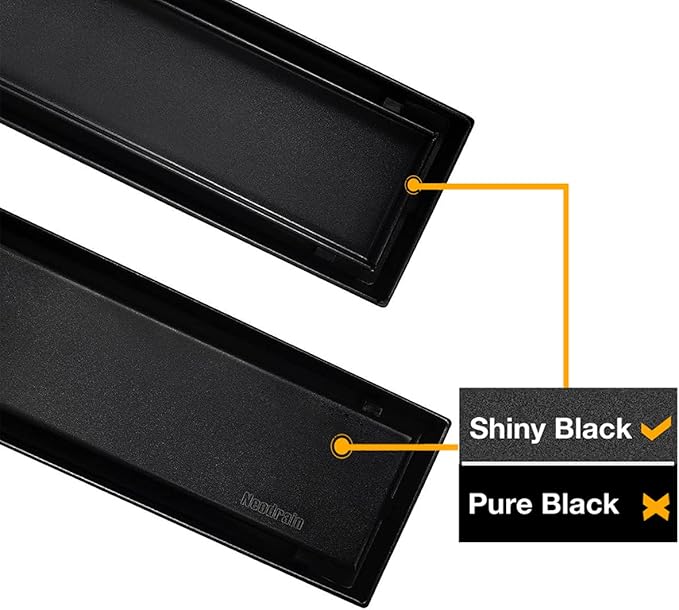 Neodrain 28-Inch Black Linear Shower Drain,with 2-in-1 Flat & Tile Insert Shiny Black Cover, Rectangle Shower Floor Drain, Floor Shower Drain with Adjustable Leveling Feet, Hair Strainer