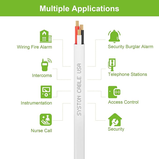 SYSTON 18/3 Fire Security Burglar Station Sound Alarm Control Cable Wire, Plenum-Rated CMP/CL3P Unshielded 100% Copper Stranded UL/ETL,UV Resistant RoHS for Indoor/Outdoor Low Voltage Applications Use
