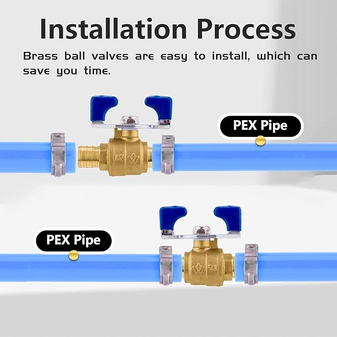 40PCS Foskan 3/4" PEX Crimp Ball Valve, Brass Full Port Shut-off Valve with Blue Butterfly Handle for Portable Water Poject