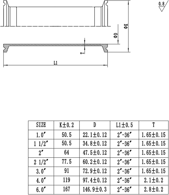 Tri Clamp Tube 2 Inch OD Sanitary Spool Length 6 Inch Clamp End OD 50.5mm 304 Stainless Steel Seamless Round Tubing