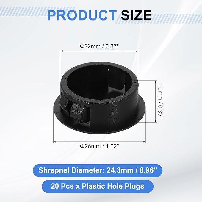 uxcell 20Pcs Plastic Hole Plugs, 22mm(7/8") Flush Type Panel Plugs, Round Snap Knockout Locking Plugs for Furniture Insert End Caps Panels, Black