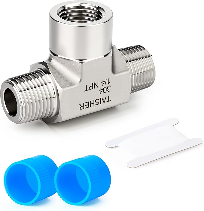 TAISHER 1PCS Forging of 304 Stainless Steel Tee Pipe Fittings, 1/4" NPT Male x 1/4" NPT Female x 1/4" NPT Male Pipe Fittings, Female Branch Tee