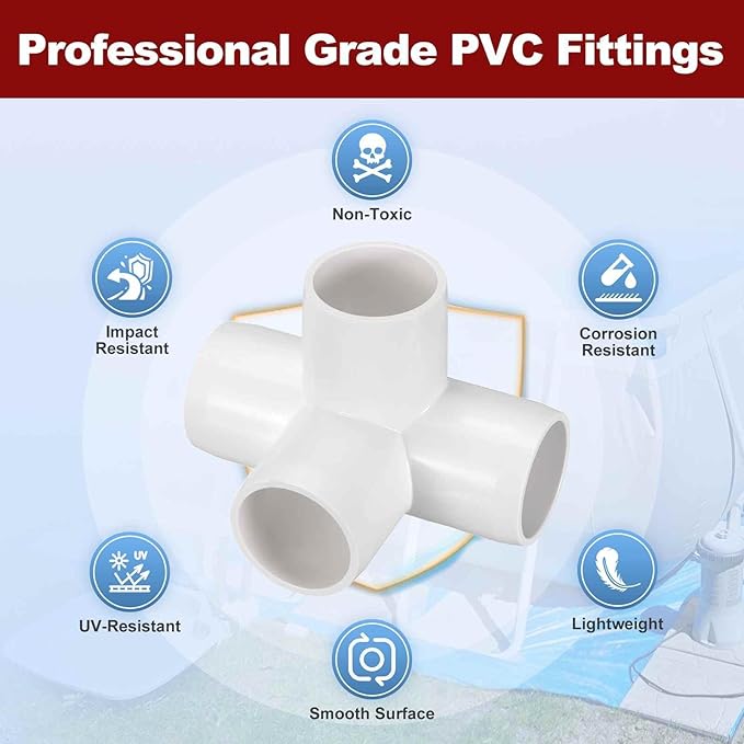 2Pcs 1 1/4" Elbow PVC Fitting, SCH40 4-Way Tee Furniture Grade PVC Pipe Fitting, DIY Corner Elbow Connector for Building Furniture, Greenhouse Frame Connection, Socket x Socket
