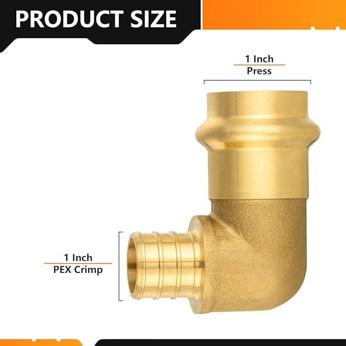 30-Pack HeSun Copper Press Fitting Elbow, 1" PRESS X 1" PEX F1807 Crimp Elbow, LF Brass