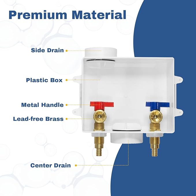 10-PACK GUOFIS Washing Machine Outlet Box, PEX Laundry Washer Box with Central and Side Drain Design(1/2"PEX Crimp Connection Inlet X 3/4"MHT Outlet)(WM002-10Pack)