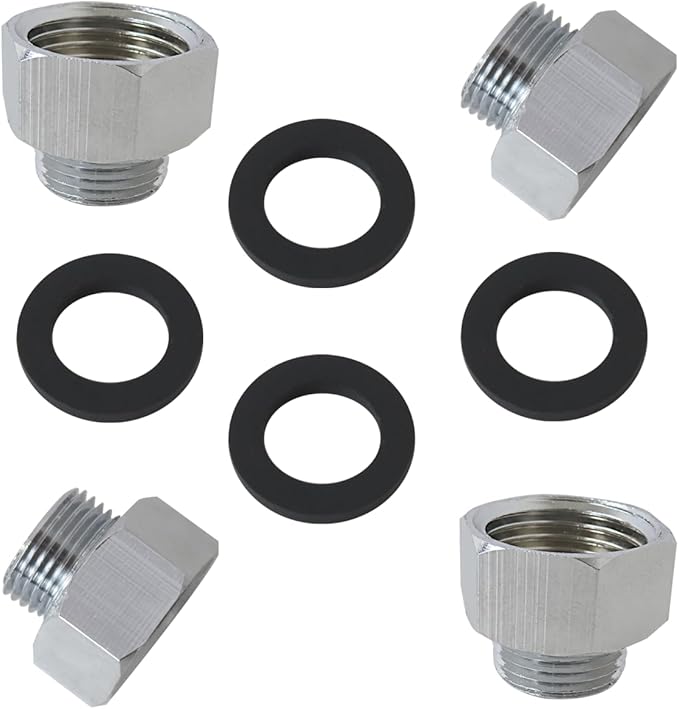 Upgraded 4 Pack 1/2 to 3/8 Water Hose Adapter Hose Pipe Compression Fitting, Stop Valve Adapter, Pipe Connector with Rubber Washer
