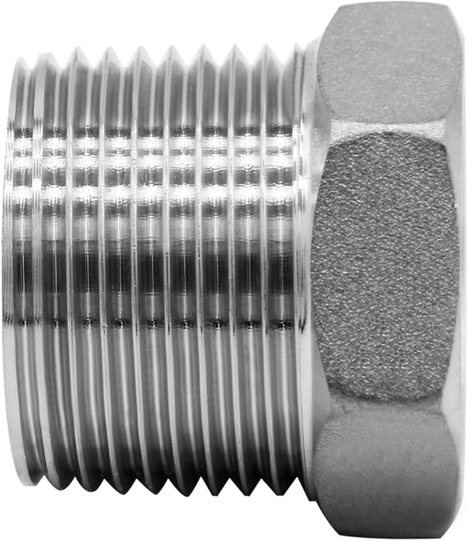 Stainless Steel 3/4" Male NPT to 1/8" Female NPT Reducer Hex Bushing Pipe Fitting Adapter (pack of 5)