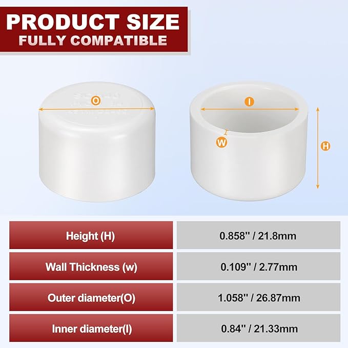 25 Pcs 1/2" PVC External End Cap Fitting, SCH40 Furniture Grade PVC Pipe Plug Adapter, Pipe Cover Fittings for DIY Project, Irrigation System, Plumbing Framework, Garden Structures