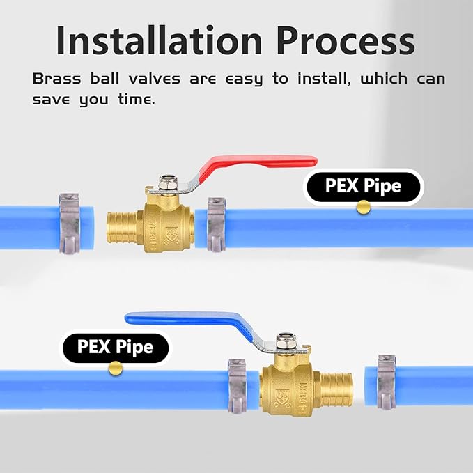 100-Pack Foskan 1" PEX Crimp Ball Valve, Brass Quarter Turn Full Port Shut-off Valve for PEX Tubing(Blue and Red)