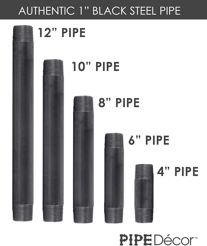 PIPE DECOR 1" x 6" Black Steel Plumbing Pipe, 6-Pack, Pre Cut Connector, Industrial Steel Grey Fits Standard One Inch Threaded Black Malleable Iron Fittings, Build Vintage DIY Furniture
