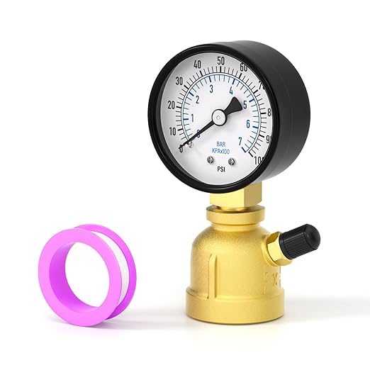 0-100PSI Air Test Pressure gauges, 2" Double Graduated Dial, 3/4" FNPT Forged Brass Bell Shape Body Assembly, 1/8" NPT Air Bleeding Valve, for Pressure Testing on Home Gas Line