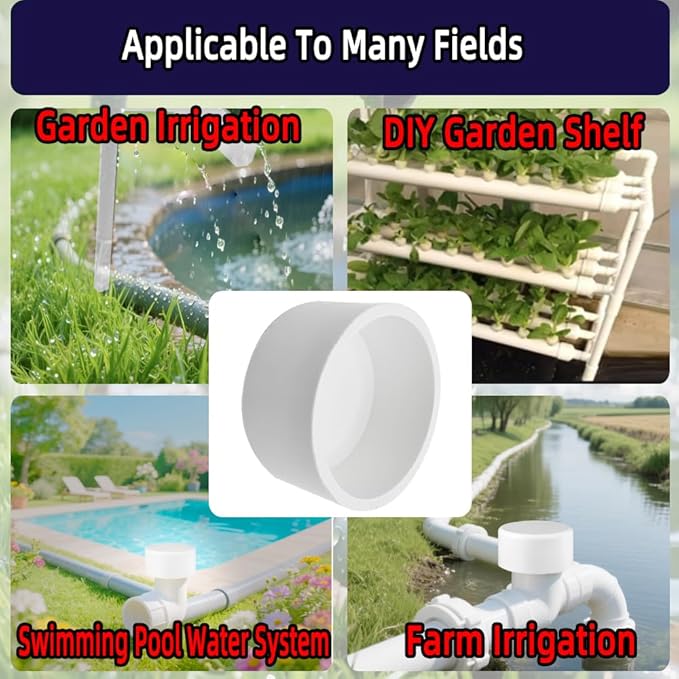 12pcs 3/4inch PVC Pipe End Cap Fitting,Schedule 40,3/4" PVC Pipe End Cap Plug Adapter for Cold Water Supply Lines,Garden Irrigation,DIY Garden Shelf,White.