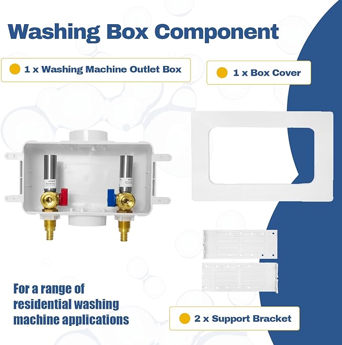 10-PACK GUOFIS Washing Machine Outlet Box with Center Drain,PEX Laundry Washer Box with Stainless Steel Water Hammer Arrestor (1/2"PEX Crimp Connection Inlet X 3/4"MHT Outlet)
