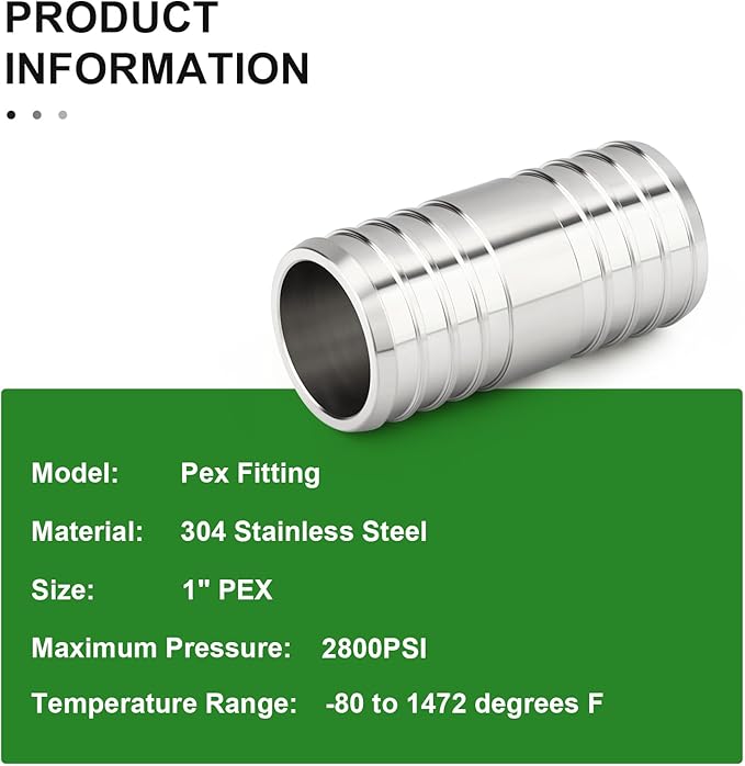 TAISHER 2PCS 304 Stainless Steel Pex Fittings, 1" Pex Coupling With 4PCS Hose Clamp For Pex Tubing Pipe