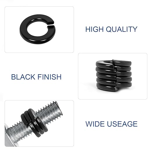 #10 Split Lock Washer, 304 Stainless Steel 18-8 Spring Lock Washers for Bolts and Nuts, Black Finish, 100 PCS