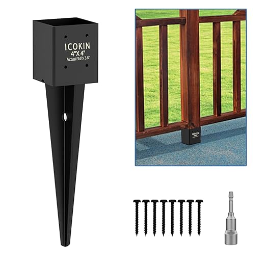 4 Pack 4x4 Fence Post Anchor Ground Spike – Heavy Duty 24" Metal Post Base (Fit 3.6"x3.6") Black Powder-Coated for Mailbox, Deck, Fence, Railing