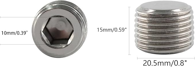 Stainless Steel Pipe Fitting 1/2" NPT Hexagonal Countersunk Male Thread Pipe Plug, 3PCS
