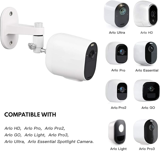 2Pack Security Wall Mount for Arlo Pro/Pro2/Pro3/Pro4/Ultra/Ultra2/Essential Spotlight Camera, Adjustable Indoor/Outdoor Mounting Bracket for Your Surveillance Camera (White)