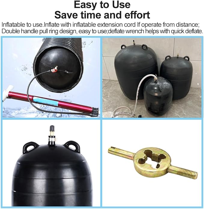 Water Shut Off Airbag with Long Hose, 4 Inch Inflatable Pipe Plug, Pipe Test Plug, Test Ball Plug, Used for Drainage Pipe, Sewage Pipe Temporary Water Blocking, Closed Water Test