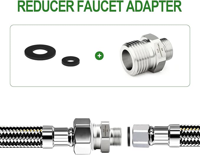 TAISHER 5PCS 304 Stainless Steel Reducer Faucet Adapter 1/2" G Thread (BSP) × 3/8" Compression Pipe Fitting for RV kitchen bathroom faucet supply line adapter with rubber gasket