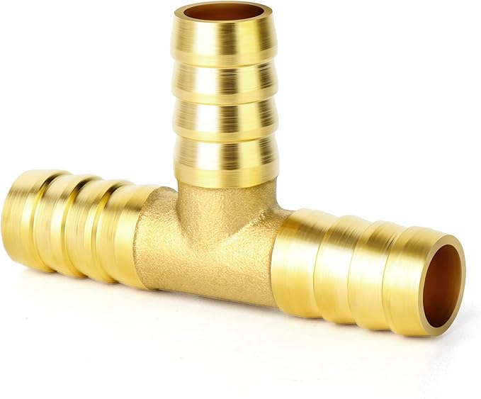 GASHER 10 Pieces Brass Hose Barb Tee, 3-Way Tee Hose Fitting (1/2" x 1/2" x 1/2" Hose Barb)