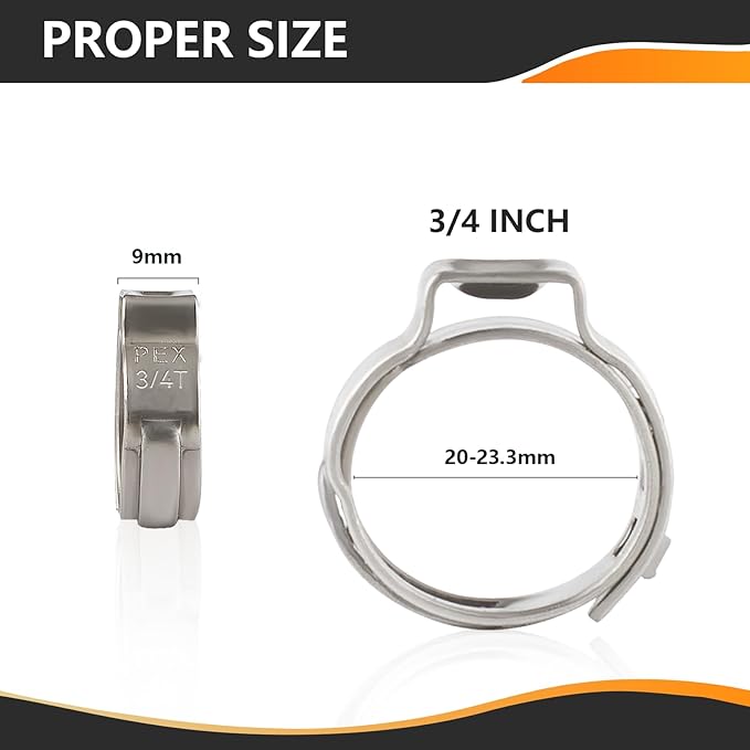 100-PCs HeSun 3/4 Inch PEX Crimp Ring, Premium 304 Stainless Steel Pex Cinch Clamp Ring(CLAMP010-100)
