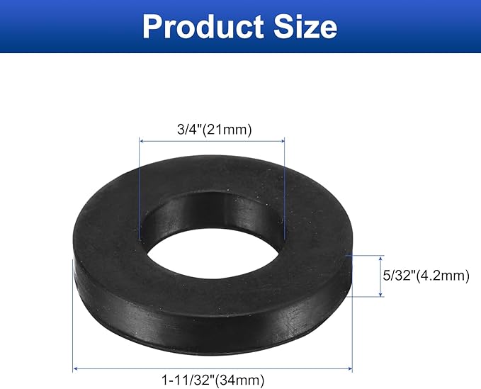 uxcell 12 Pcs Solid Nitrile Rubber Flat Washer DN20 1-11/32" OD x 3/4" ID x 1/4" Thickness Large Washers O Ring Sealing Gaskets, Industrial Flat Rubber Spacer, Black