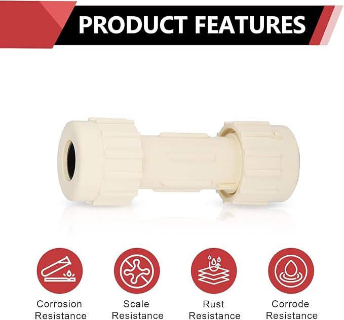 (Pack of 20) EFIELD 1/2"Compression Coupling,CPVC Fittings for Plumbing Installations and Repair (1/2"x1/2"COM),(CPVC048-2-20PCS)