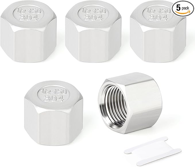 TAISHER 5PCS 304 Stainless Steel Cap Pipe Plug Socket Fitting 1/2" NPT Female