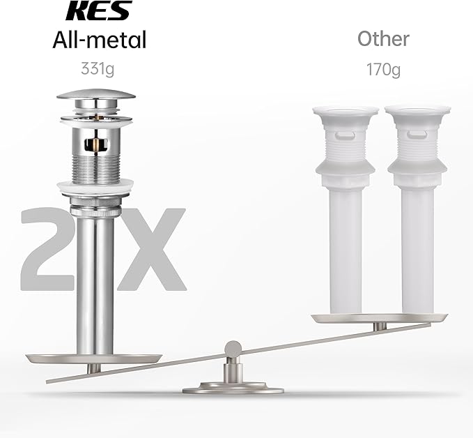 KES Bathroom Vessel Vanity Sink Pop Up Drain Stopper with Overflow for 1.6"-1.9" Sink Hole, All Metal Rustproof Brass and 304 Stainless Steel, Brushed Nickel, S2008A-BN
