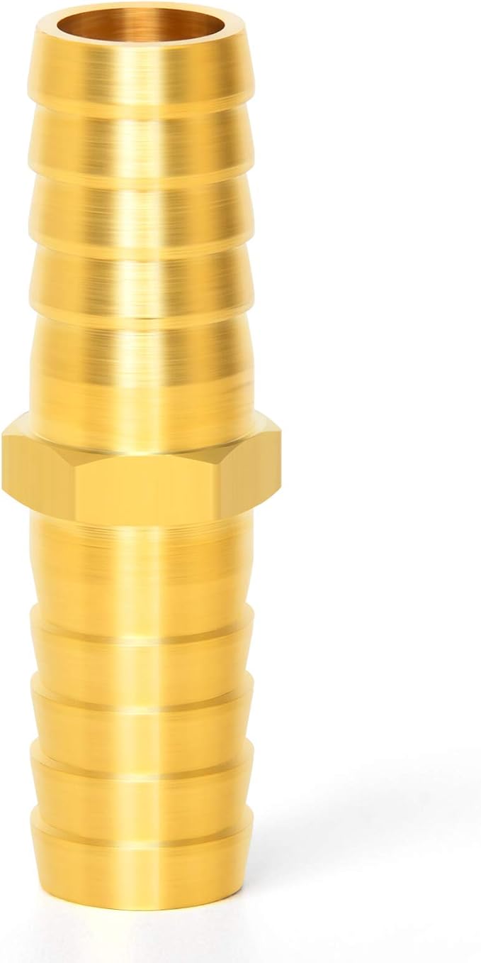 GASHER 20 Pieces Brass Hose Barb Reducer, 3/8 Inch to 3/8 Inch(9.5mm) Hose ID with 40 Hose Clamp, Brass Barb Reducer SPLICER Fitting Fuel/AIR/Lquid/Oil/Gas/WOG