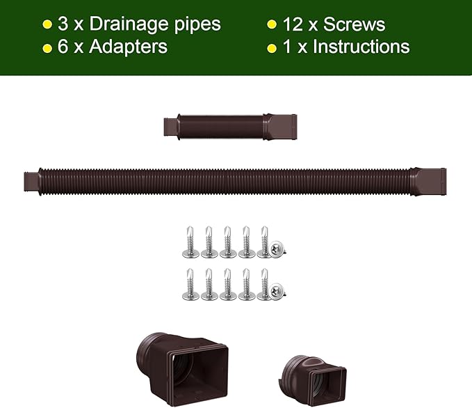 Rain Gutter Downspout Extensions, Downspout Extender for Rainwater Drainage Flexible, Down Spout Drain Extension Pipe and Extendable from 21 to 66 Inches (3 Pack, Brown)