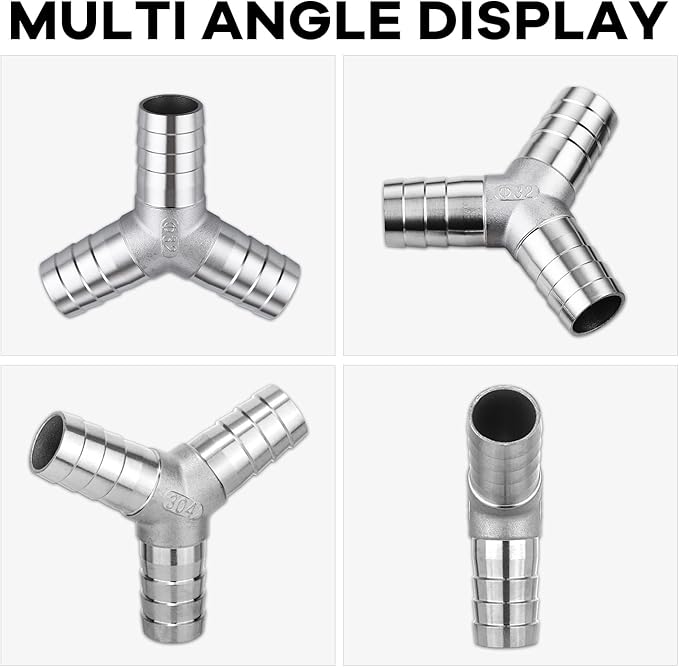 304 Stainless Stainless Steel Hose Barb 1-1/4" Barb Tee Y Shape Joint Splicer Mender Fitting Union for Water Fuel Air 2PCS