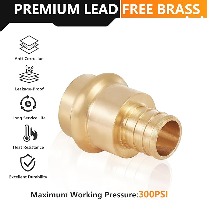20-Pack HeSun Copper Press Fitting Adapter,3/4" PRESS X 3/4" PEX F1807 Crimp Coupling, LF Brass(PEX1807346-20)
