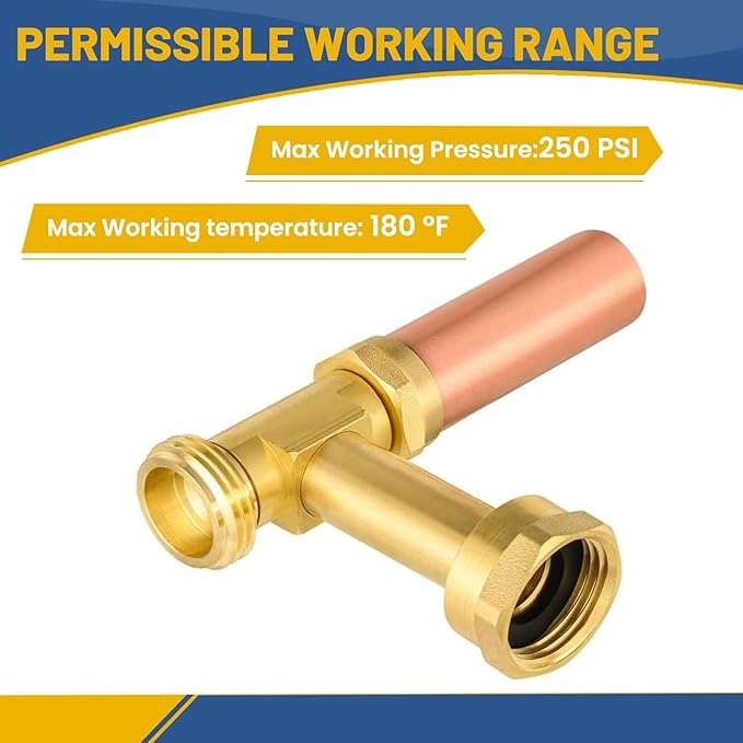 Water Hammer Arrestor,3/4 Inch Swivel FHT x 3/4 Inch MHT Copper Water Arrestor for Washing Machine Connection(1PACK,Angle Copper Arrestor)