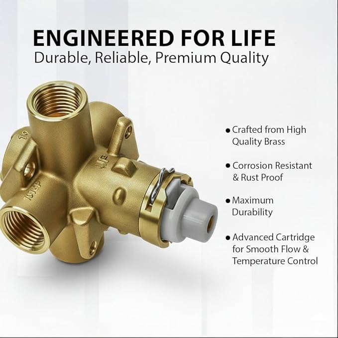 Brass Pressure Balancing Shower Valves, Shower Control Valves with Temperature Control & Flow Control Cartridge for Smooth Flow & Steady Temperature Showers