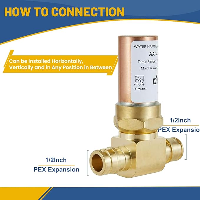 Water Hammer Arrestor,1/2Inch Tee Copper Water Arrestor,Pex-A Expansion Connection(10PACK,Copper Arrestor)(HAMMER008-10Pack)