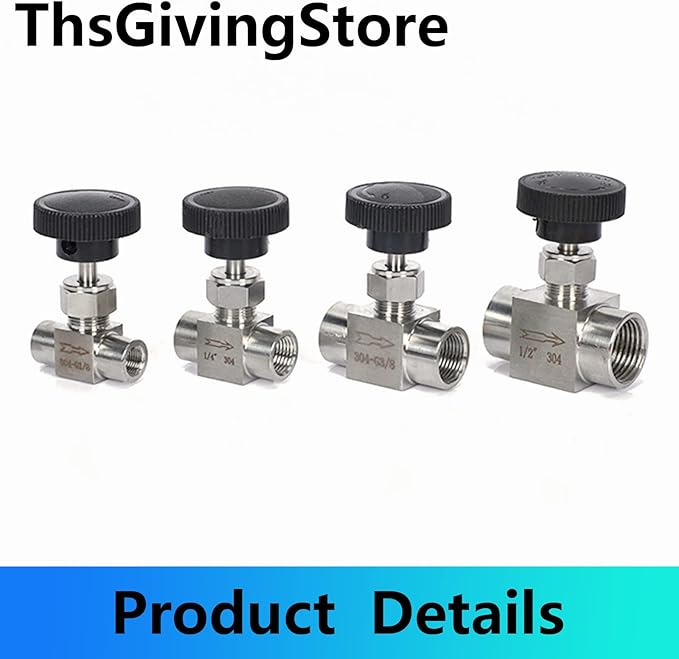 1/8 1/4 3/8 1/2 Inch G Valves 304 Stainless Steel G Female Needle for Valve Flow Control Water Gas Oil,Ferrule Straight-Through Female Needle Valve,Control Needle Valve