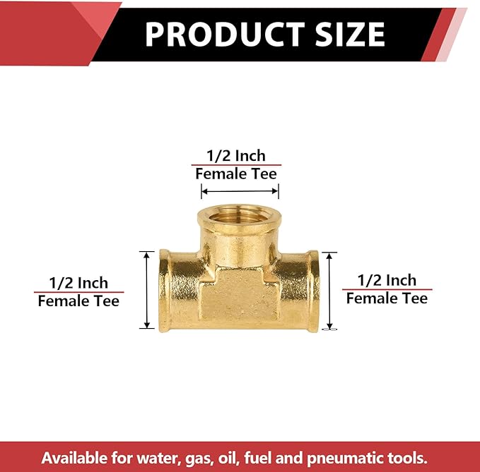 (Pack of 2) EFIELD 1/2" x 1/2" x 1/2" NPT Female Tee, Brass Pipe Fittings,(NPT102)