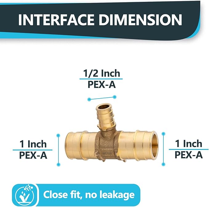 (20-Pack) Seelink PEX-A Expansion Fittings, 1" x 1" x 1/2" PEX-A Tee, Brass Expansion Pipe Fittings, for PEX Tubing Pipe Hose Fittings, ASTM F1960