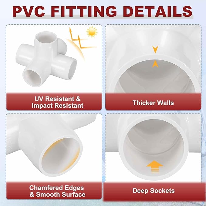 18Pcs 1" Elbow PVC Fitting, SCH40 5-Way Cross Furniture Grade PVC Pipe Fitting, DIY Corner Elbow Connector for Building Furniture, Greenhouse Frame Connection, Socket x Socket