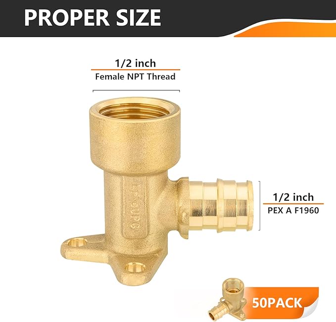 HeSun 50-Pack Pex A Fitting, 1/2 Inch Pex Expansion Drop Ear Elbow,1/2" Female NPT Thread x 1/2" Pex A Expansion,ASTM F1960